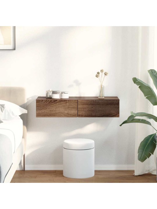 Seinähylly laatikoilla ruskea tammi 80x33x17 cm tekninen puu