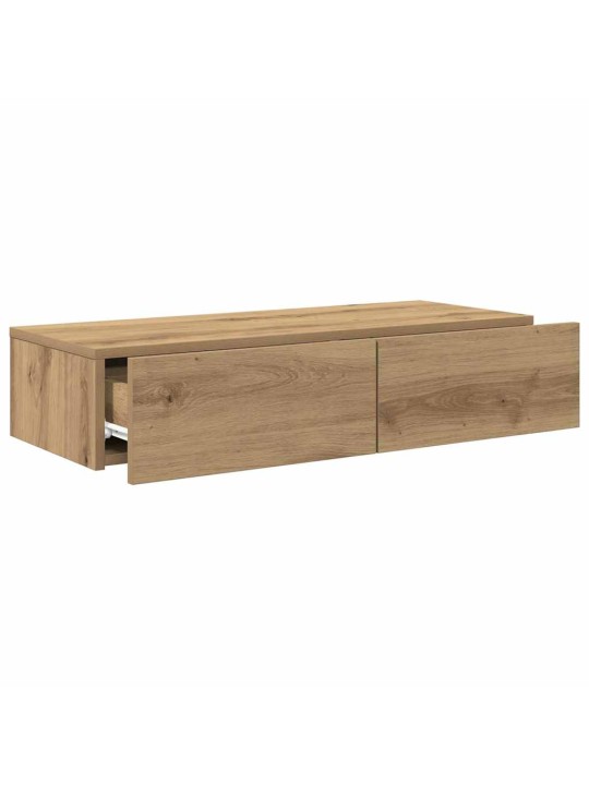Seinähylly laatikoilla artesaani tammi 80x33x17 cm tekninen puu