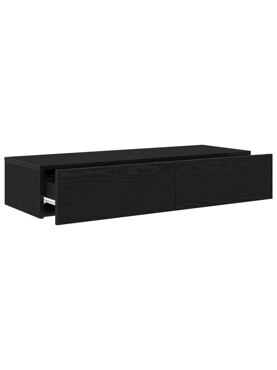 Seinähylly laatikoilla musta 100x36x19 cm tekninen puu