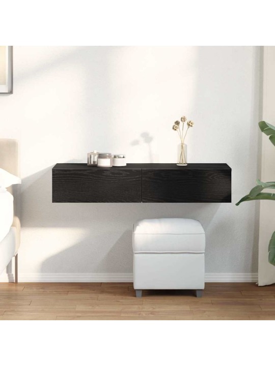 Seinähylly laatikoilla musta 100x36x19 cm tekninen puu