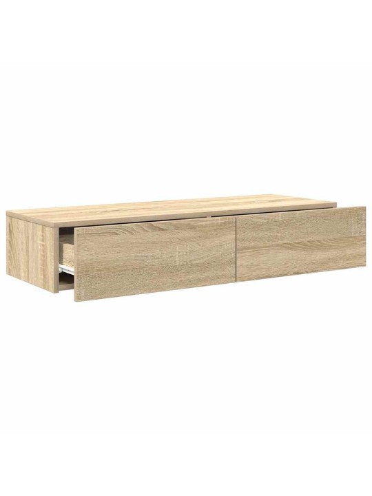 Seinähylly laatikoilla sonoma-tammi 100x36x19 cm tekninen puu