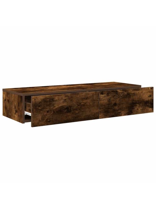 Seinähylly laatikoilla savutammi 100x36x19 cm tekninen puu