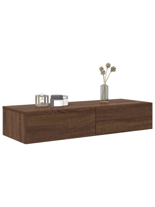 Seinähylly laatikoilla ruskea tammi 100x36x19 cm tekninen puu