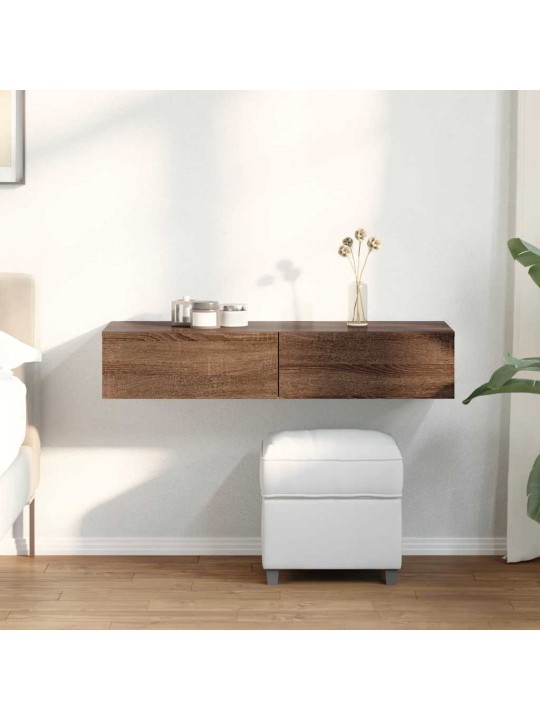 Seinähylly laatikoilla ruskea tammi 100x36x19 cm tekninen puu