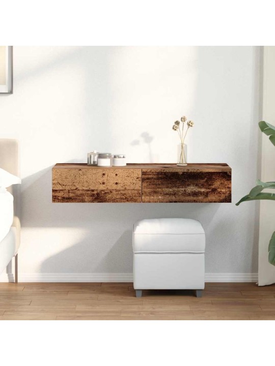 Seinähylly laatikoilla vanha puu 100x36x19 cm tekninen puu