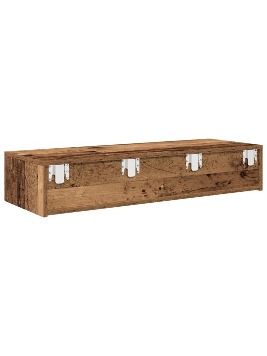 Seinähylly laatikoilla vanha puu 100x36x19 cm tekninen puu
