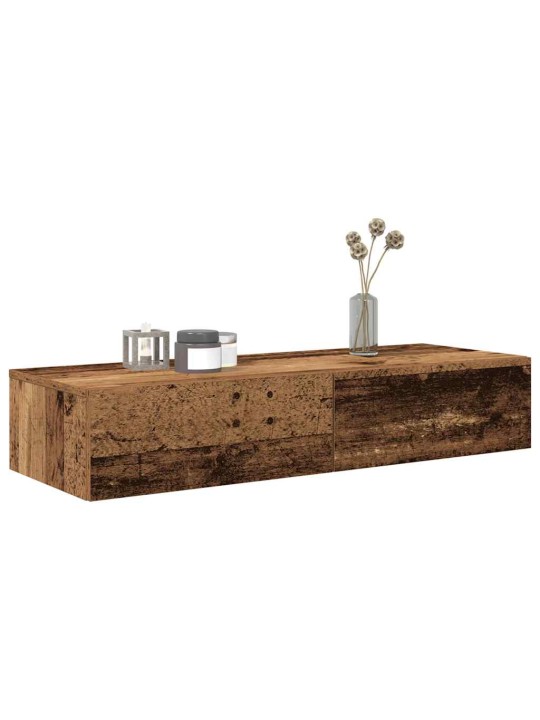Seinähylly laatikoilla vanha puu 100x36x19 cm tekninen puu