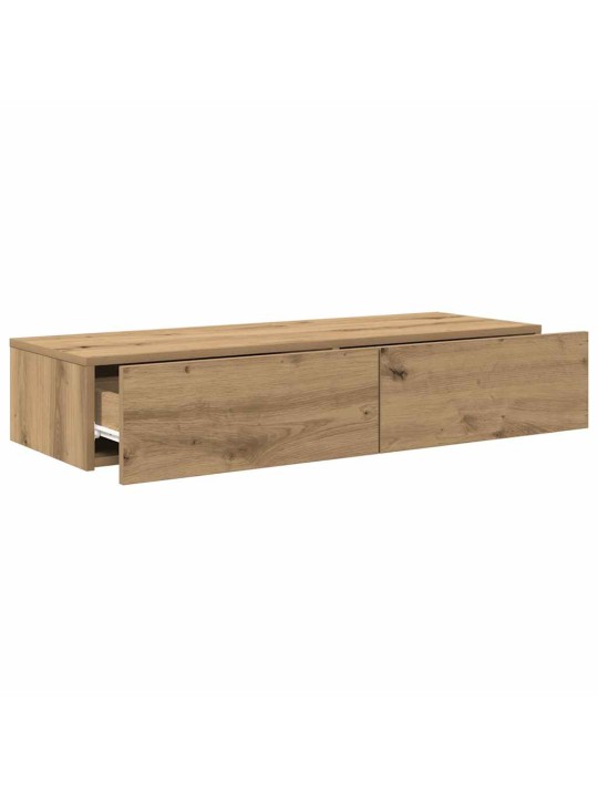 Seinähylly laatikoilla artesaani tammi 100x36x19cm tekninen puu