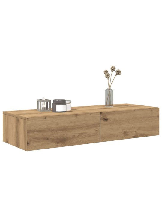 Seinähylly laatikoilla artesaani tammi 100x36x19cm tekninen puu