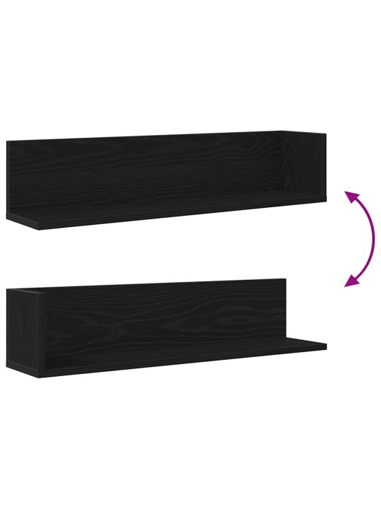 Seinähyllyt 2 kpl musta 75x16,5x16,5 cm lastulevy