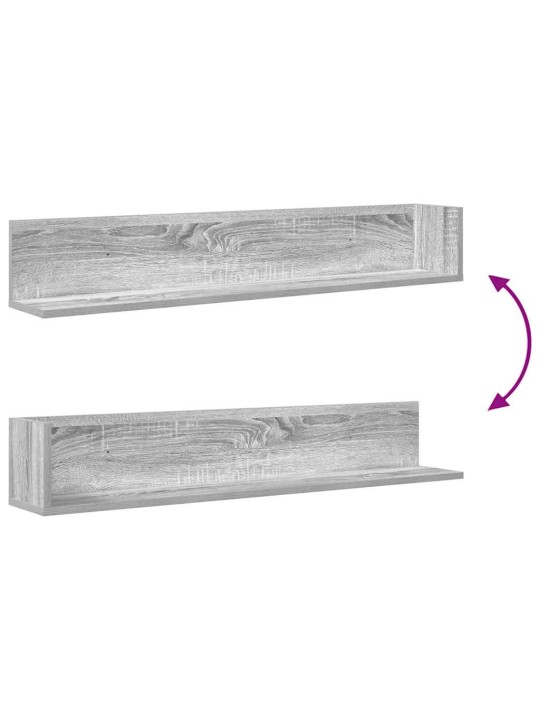 Seinähyllyt 2 kpl harmaa sonoma 100x16,5x16,5cm engineered wood