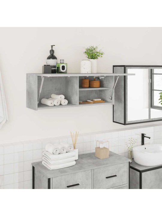 Kylpyhuoneen seinäkaappi betoninharmaa 80x25x30 cm tekninen puu