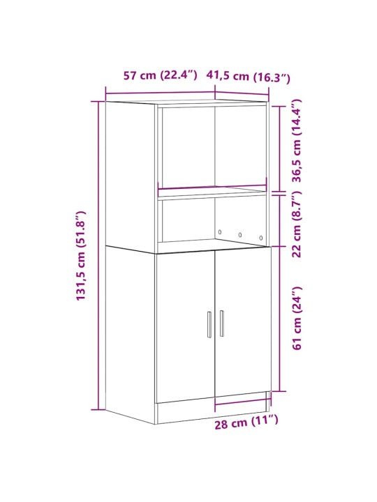 Keittiökaappi musta 57x41,5x131,5 cm tekninen puu