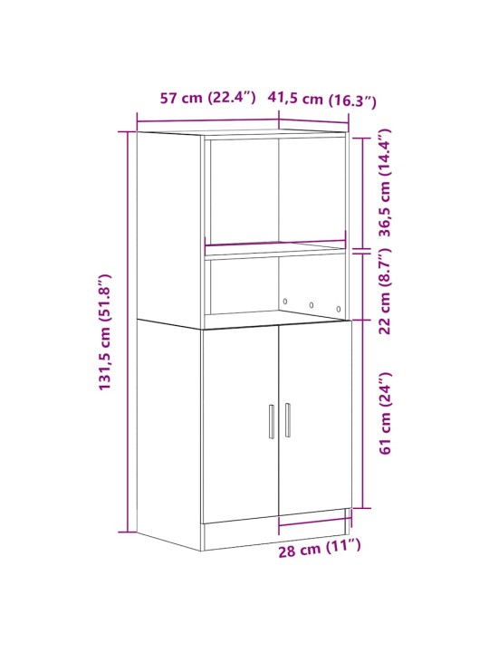 Keittiökaappi vanha puu 57x41,5x131,5 cm tekninen puu