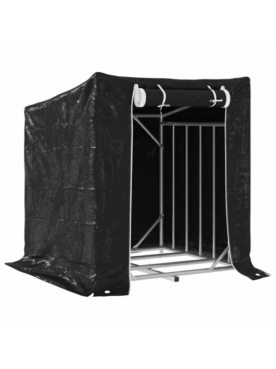 Vidaxl polttopuuteline sadesuojalla 101x61x110,5 cm galvanoitu teräs