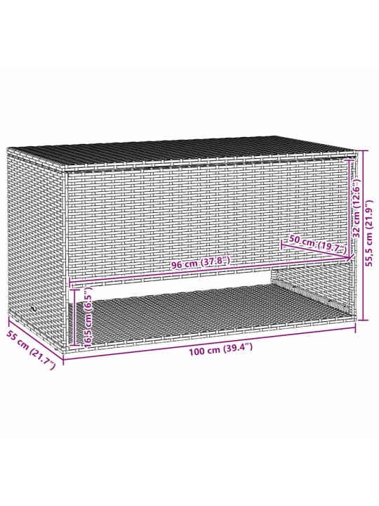 Ulkotyynylaatikko harmaa 100x55x55,5 cm polyrottinki