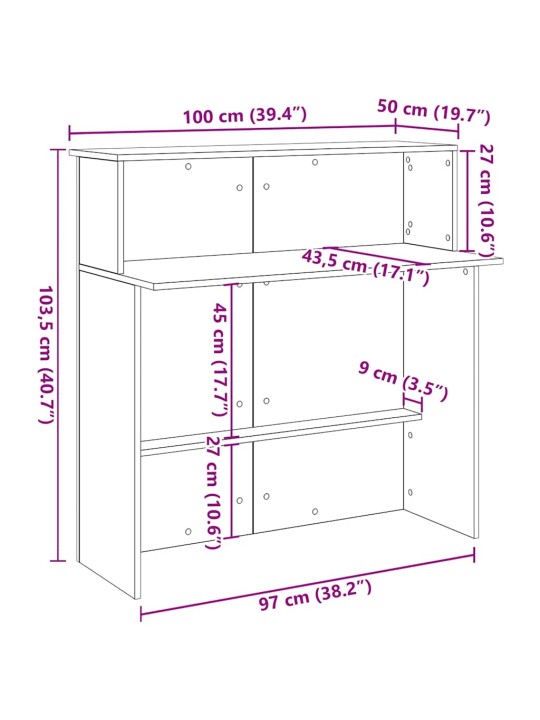 Vastaanottopöytä betoni harmaa 100x50x103,5 cm suunniteltu puu