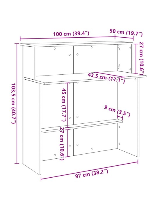 Vastaanottopöytä ruskea tammi 100x50x103,5 cm tekninen puu