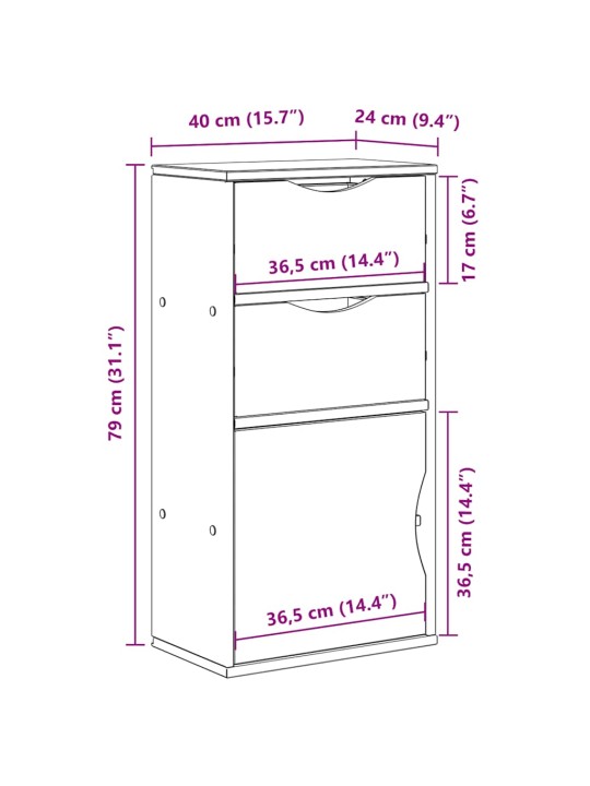 Sivukaappi laatikoilla odda 40x24x79 cm massiivipuu mänty