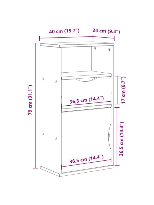 Sivukaappi laatikolla odda 40x24x79 cm massiivipuu mänty