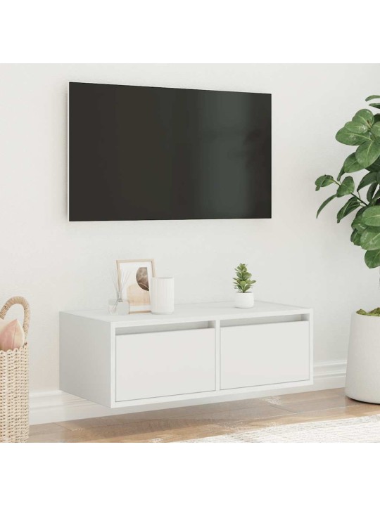 TV-kaappi LED-valoilla valkoinen 75x35,5x25 cm