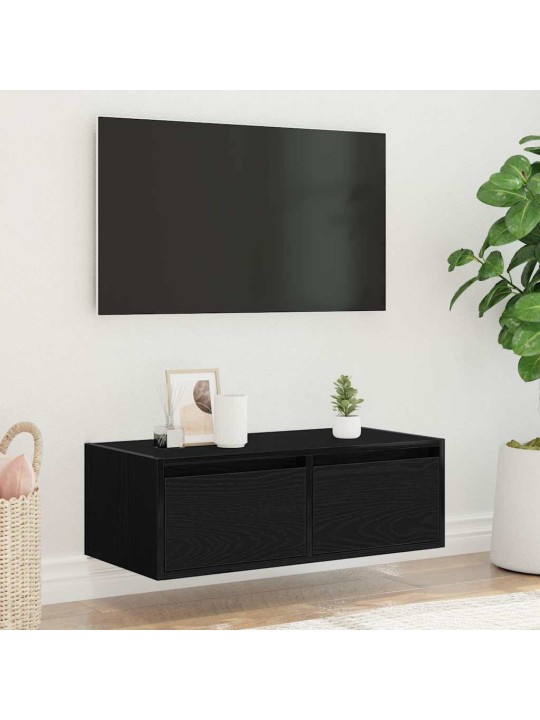 TV-kaappi LED-valoilla musta tammi 75x35,5x25 cm