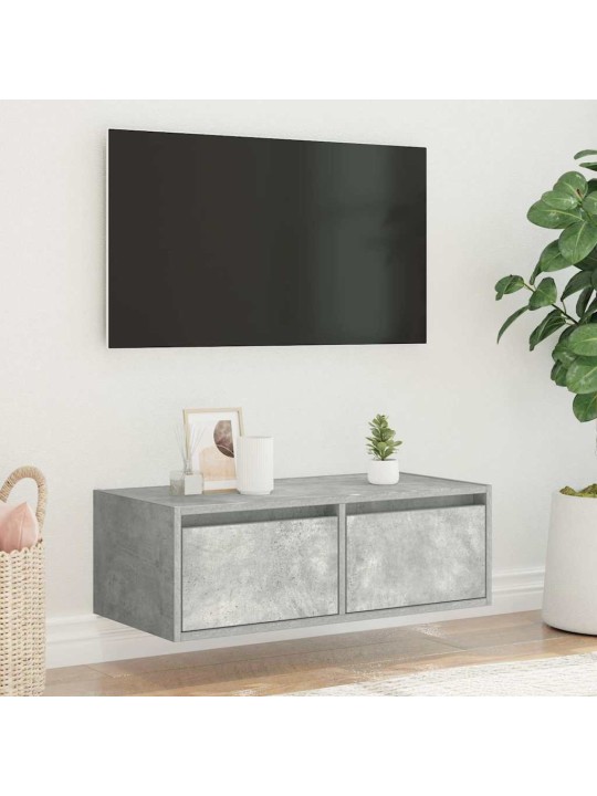 TV-kaappi LED-valoilla betoninharmaa 75x35,5x25 cm