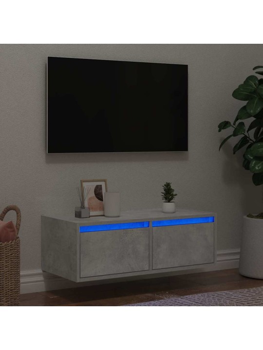 TV-kaappi LED-valoilla betoninharmaa 75x35,5x25 cm