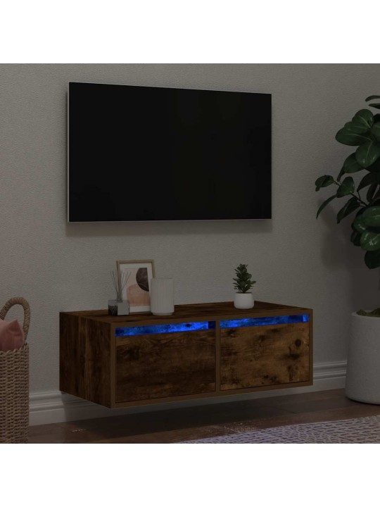 TV-kaappi LED-valoilla savustettu tammi 75x35,5x25 cm