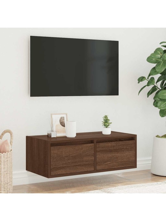 TV-kaappi LED-valoilla ruskea tammi 75x35,5x25 cm