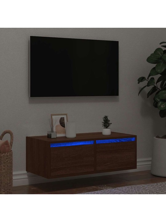 TV-kaappi LED-valoilla ruskea tammi 75x35,5x25 cm