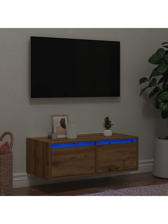 TV-kaappi LED-valoilla käsityöläinen tammi 75x35,5x25 cm