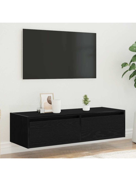 TV-kaappi LED-valoilla musta tammi 100X35,5x25 cm