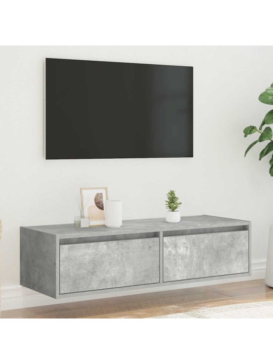 TV-kaappi LED-valoilla betoninharmaa 100X35,5x25 cm