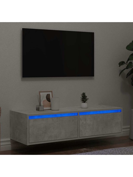 TV-kaappi LED-valoilla betoninharmaa 100X35,5x25 cm