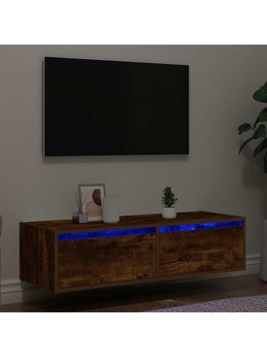 TV-kaappi LED-valoilla savustettu tammi 100X35,5x25 cm