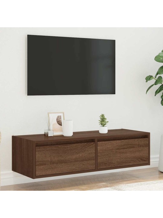 TV-kaappi LED-valoilla ruskea tammi 100X35,5x25 cm