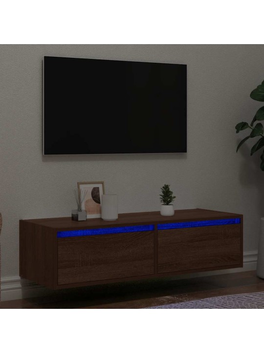 TV-kaappi LED-valoilla ruskea tammi 100X35,5x25 cm