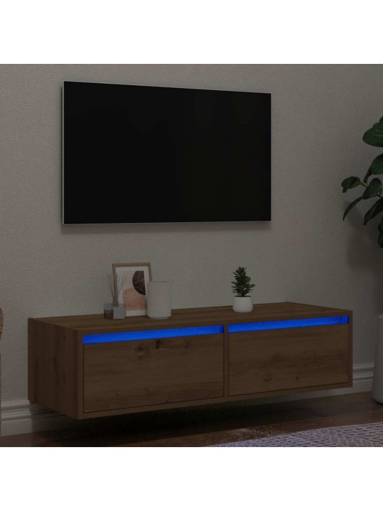 TV-kaappi LED-valoilla käsityöläinen tammi 100X35,5x25 cm