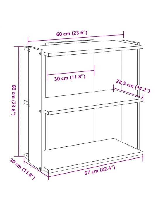Kirjahylly 3-kerroksinen valkoinen 60x30x60 cm suunniteltu puu