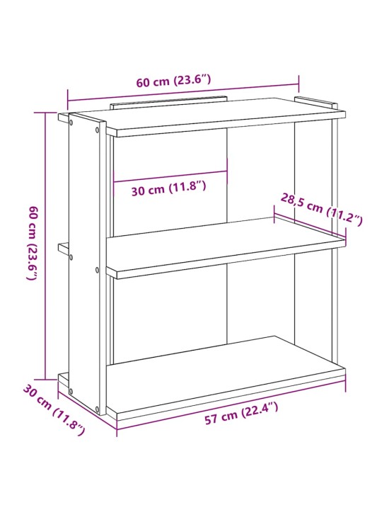 Kirjahylly 3 kerrosta musta 60x30x60 cm tekninen puu