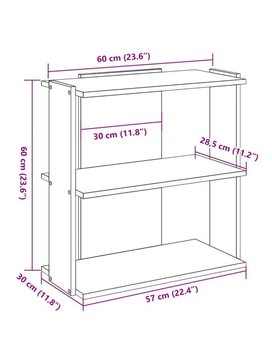 Kirjahylly 3-kerroksinen betoniharmaa 60x30x60 cm tekninen puu