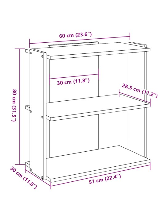 Kirjahylly 3-kerroksinen vanha puu 60x30x80 cm tekninen puu