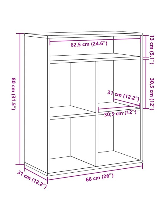 Kirjahylly betoninharmaa 66x31x80 cm tekninen puu
