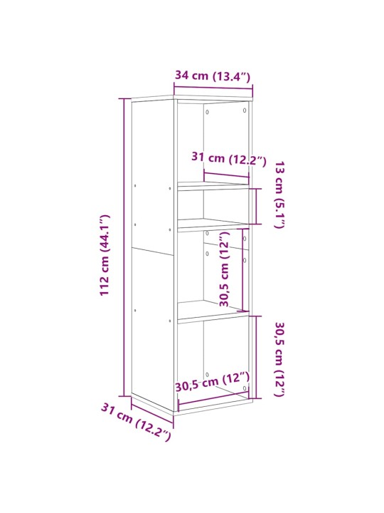 Kirjahylly betoninharmaa 34x31x112 cm lastulevy