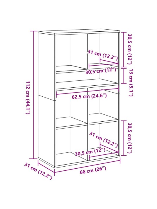 Kirjahylly vanhaa puuta 66x31x112 cm lastulevy