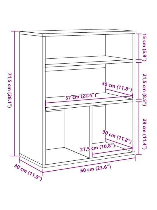 Kirjahylly valkoinen 60x30x71,5 cm lastulevy