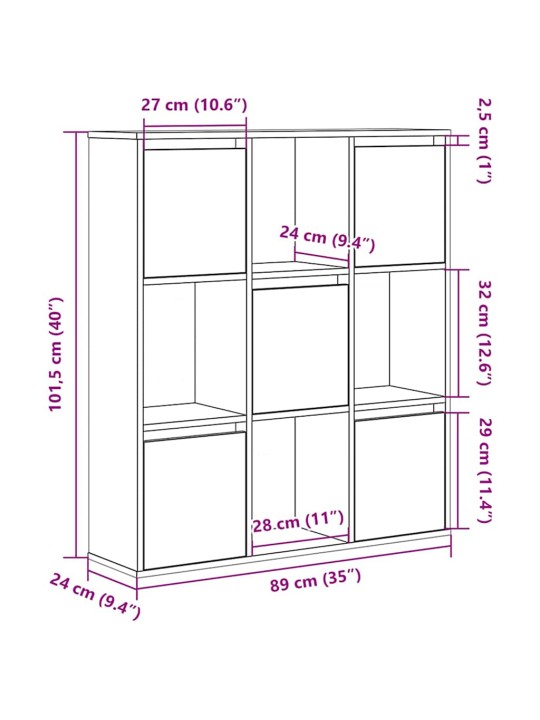 Kirjahylly betoninharmaa 89x24x101,5 cm tekninen puu