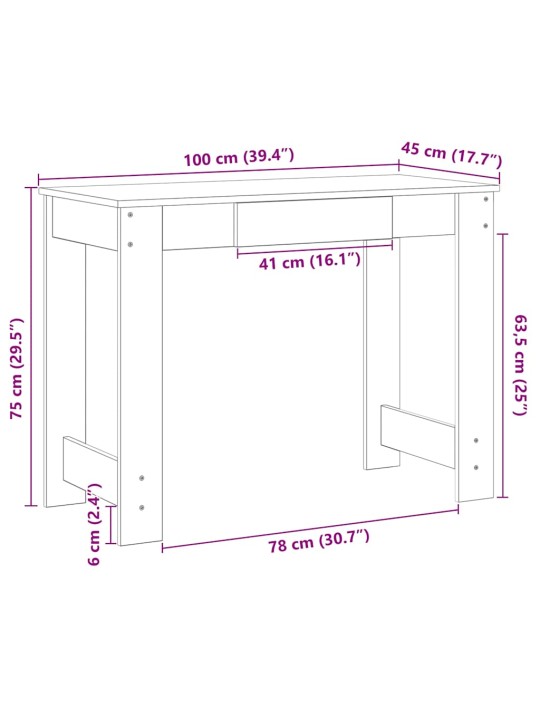Työpöytä betoninharmaa 100x45x75 cm tekninen puu