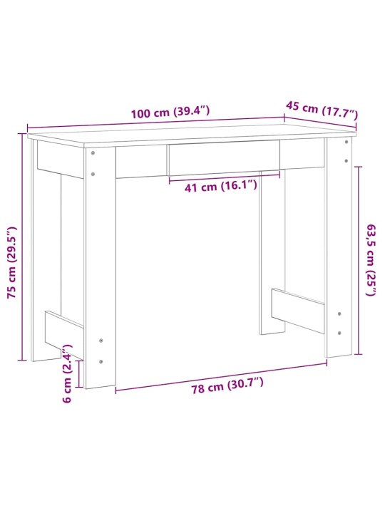 Työpöytä harmaa sonoma 100x45x75 cm tekninen puu